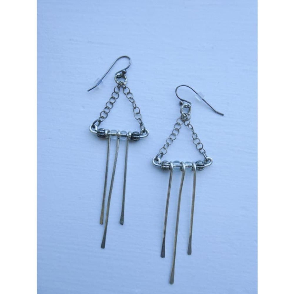Boho Triangle Long Dangly Moving Earrings Silver